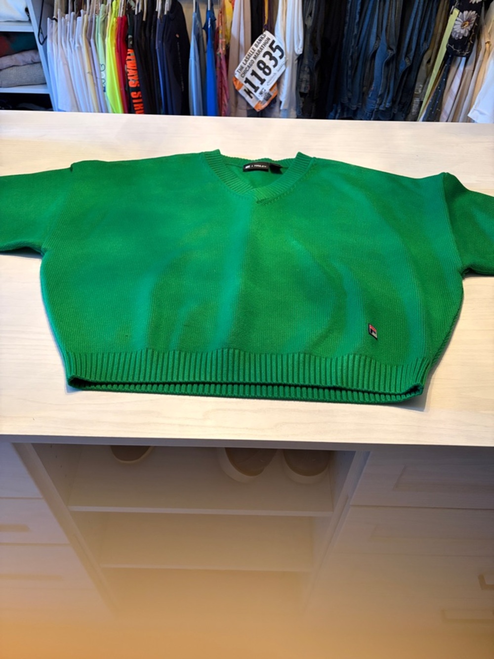 Hailey Bieber for Fila Green Women’s V-Neck Knit Sweater